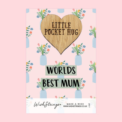 Pocket Hug - World’s Best Mum | Thoughtful Gift from Kids | Keepsake Token for Sending Hugs, Saying I Love You & Thank You to Mum