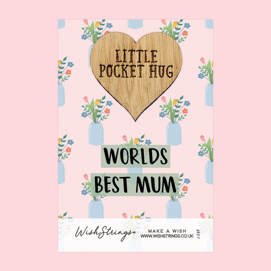 Pocket Hug - World’s Best Mum | Thoughtful Gift from Kids | Keepsake Token for Sending Hugs, Saying I Love You & Thank You to Mum