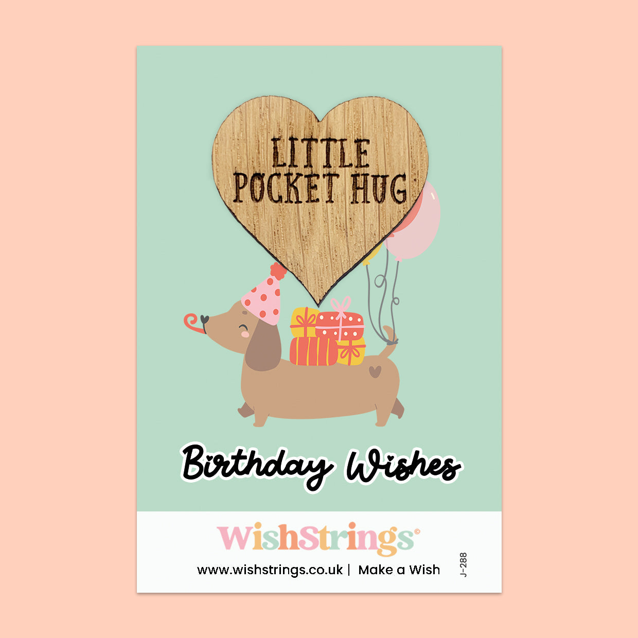 Wishstrings Pocket Hug - Birthday Wishes, Dachshund with Balloons Design | Cute Dog Lover Gift | Keepsake Token for Sending Hugs & Celebrating Their Special Day