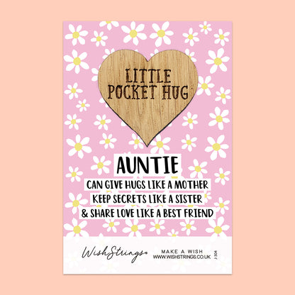 Pocket Hug - Auntie, Best Friend Poem Quote | Thoughtful Gift from Niece/Nephew | Keepsake Token for Sending Hugs to a Special Auntie