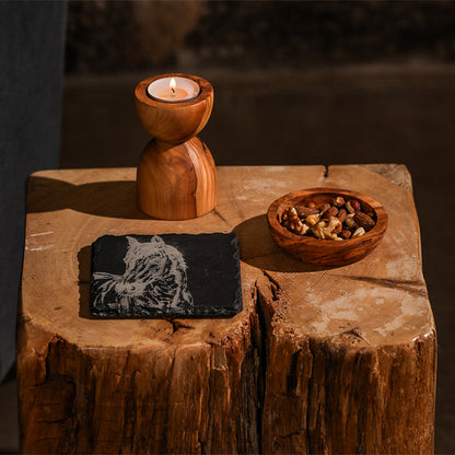 Horse single slate coaster with engraved horse face design, dark slate finish
