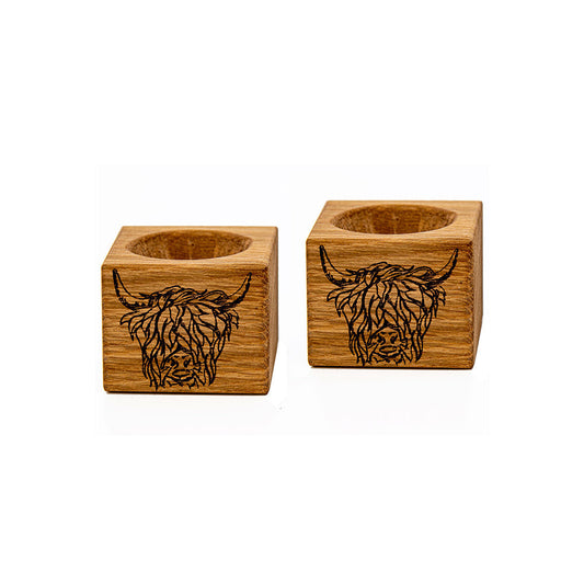 Highland Cow Oak Egg Cups - Set of 2