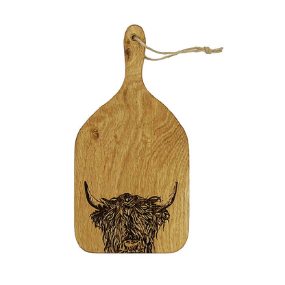 Highland Cow Oak Hanging Serving Paddle Board- Small