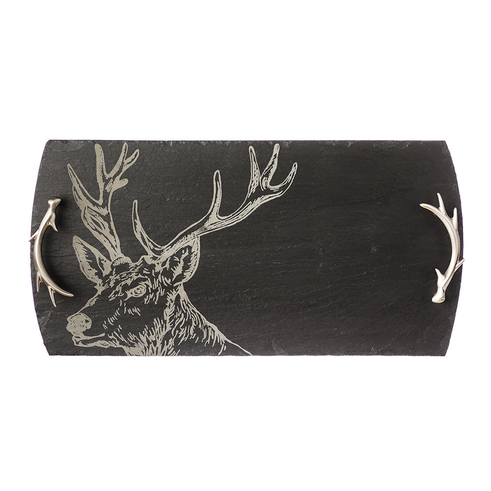 Large Slate Serving Tray with Stag Motif