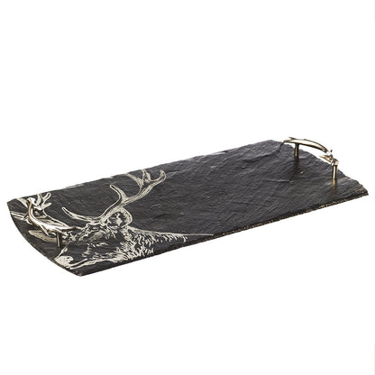 Large Slate Serving Tray with Stag Motif