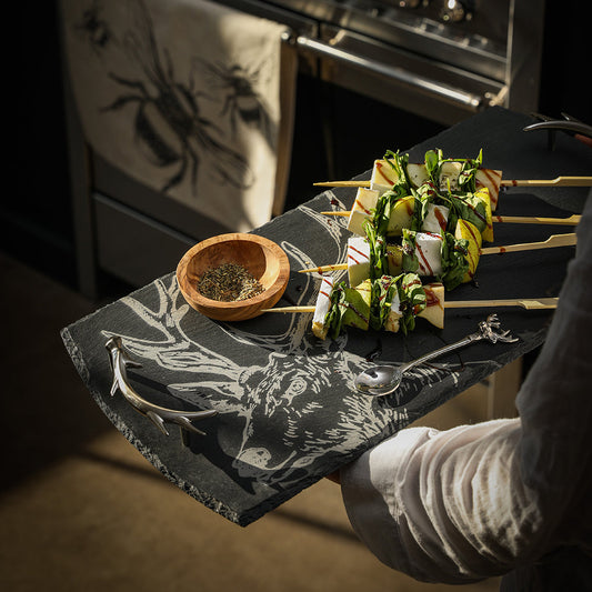 Large Slate Serving Tray with Stag Motif