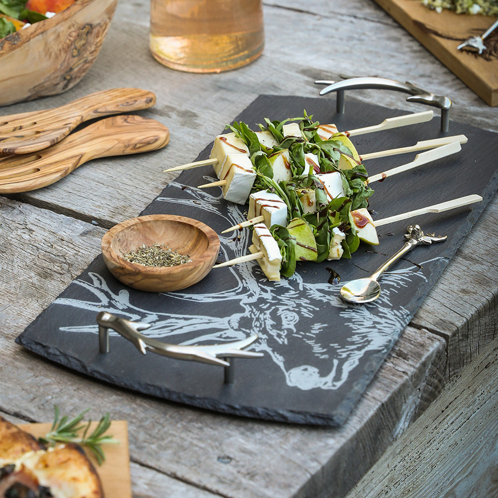 Large Slate Serving Tray with Stag Motif