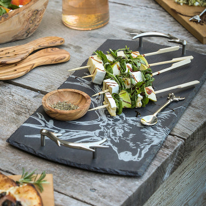 Large Slate Serving Tray with Stag Motif