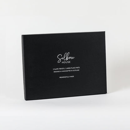 Box packaging for large slate place mats, set of 2
