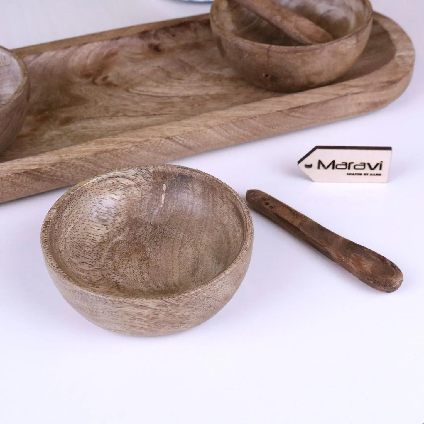 Karuna Mango Wood Serving Bowl Set of 3 with Tray