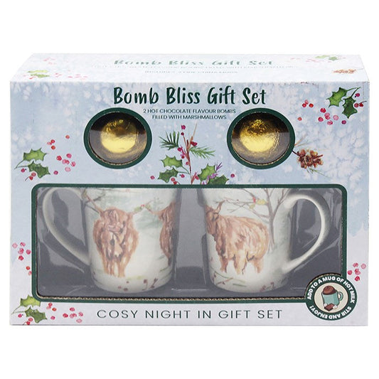 Jennifer Rose Highland Cow Set of 2 Mugs with Chocolate Bombs