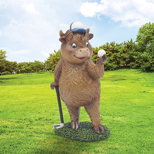 Golfing Highland Cow Figurine