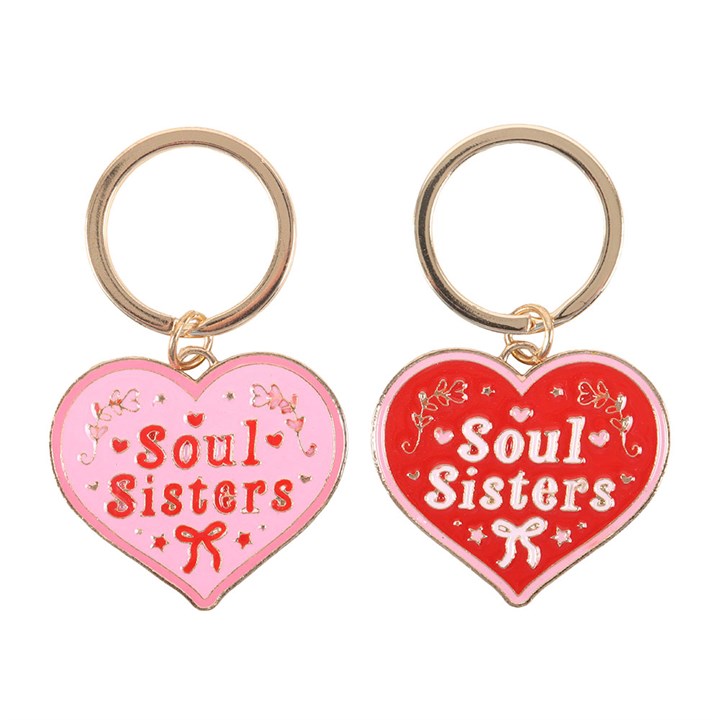 Pair of Soul Sisters Love Heart Keyrings