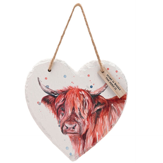 Meg Hawkins Slate Hanging Heart - Highland Cow