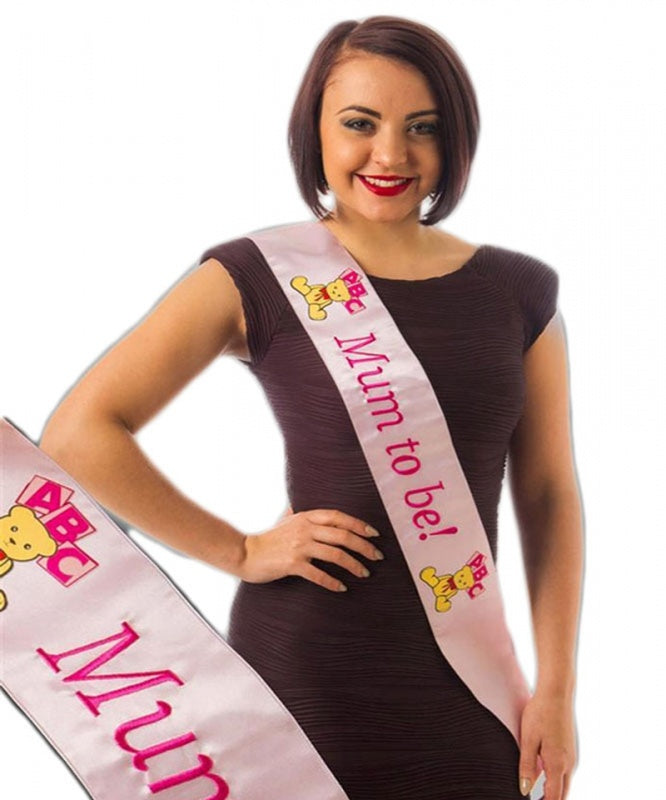 Mum to Be Sash with Embroidered Logo ~ Pink / Blue / Yellow
