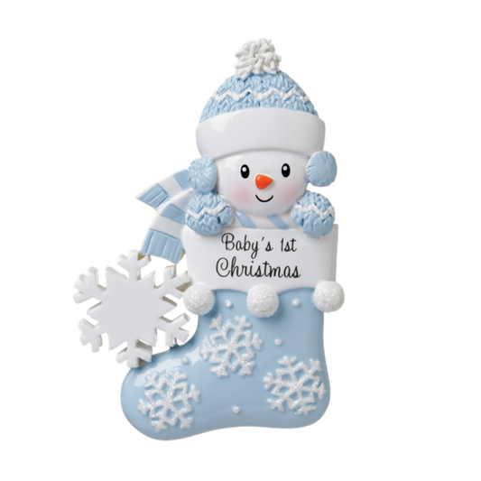 Baby's 1st Christmas - Snowman in Stocking Hanging Christmas Decoration - Choice of Colours
