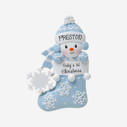 Baby's 1st Christmas - Snowman in Stocking Hanging Christmas Decoration - Choice of Colours