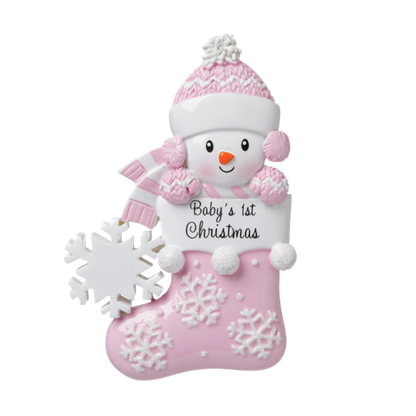 Baby's 1st Christmas - Snowman in Stocking Hanging Christmas Decoration - Choice of Colours