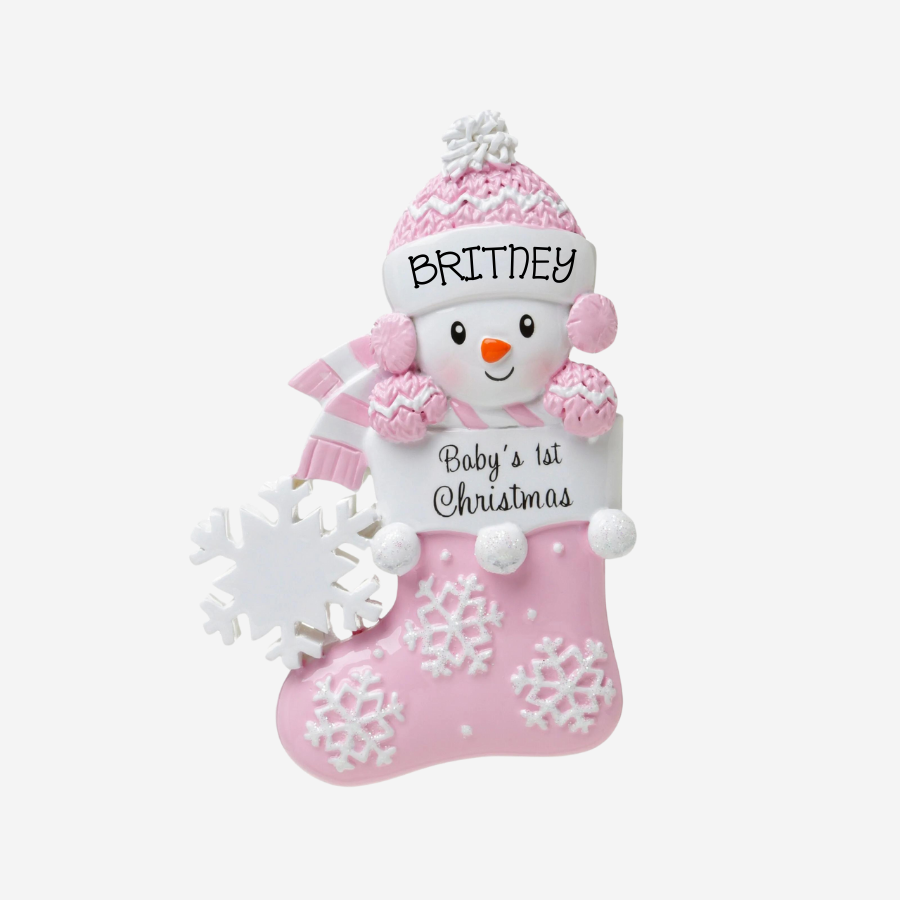 Baby's 1st Christmas - Snowman in Stocking Hanging Christmas Decoration - Choice of Colours