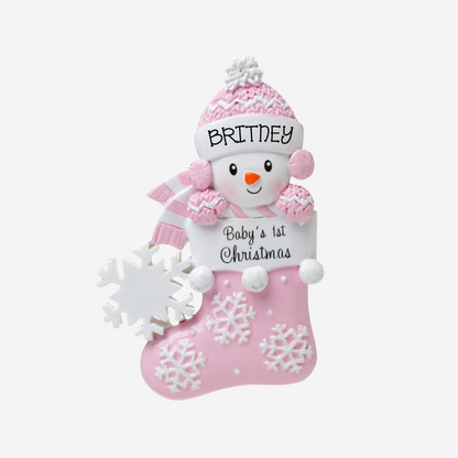 Baby's 1st Christmas - Snowman in Stocking Hanging Christmas Decoration - Choice of Colours