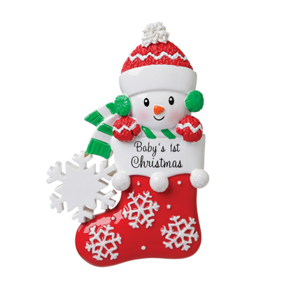 Baby's 1st Christmas - Snowman in Stocking Hanging Christmas Decoration - Choice of Colours