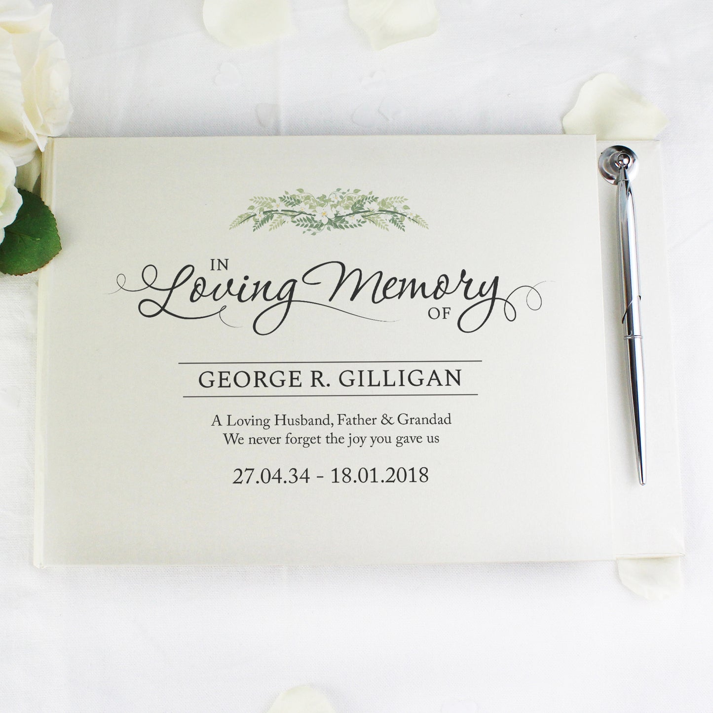 Personalised 'In Loving Memory' Hardback Guest Book & Pen