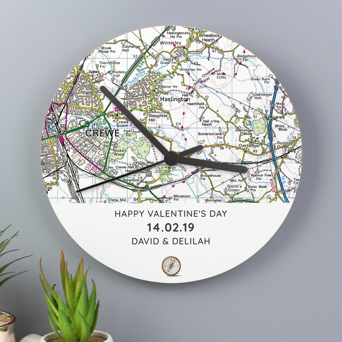 Personalised Present Day OS Map Wooden Clock