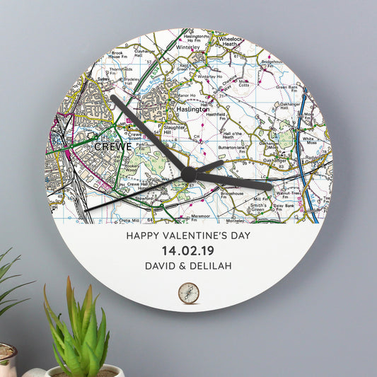 Personalised Present Day OS Map Wooden Clock