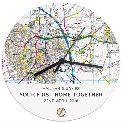 Personalised Present Day OS Map Wooden Clock