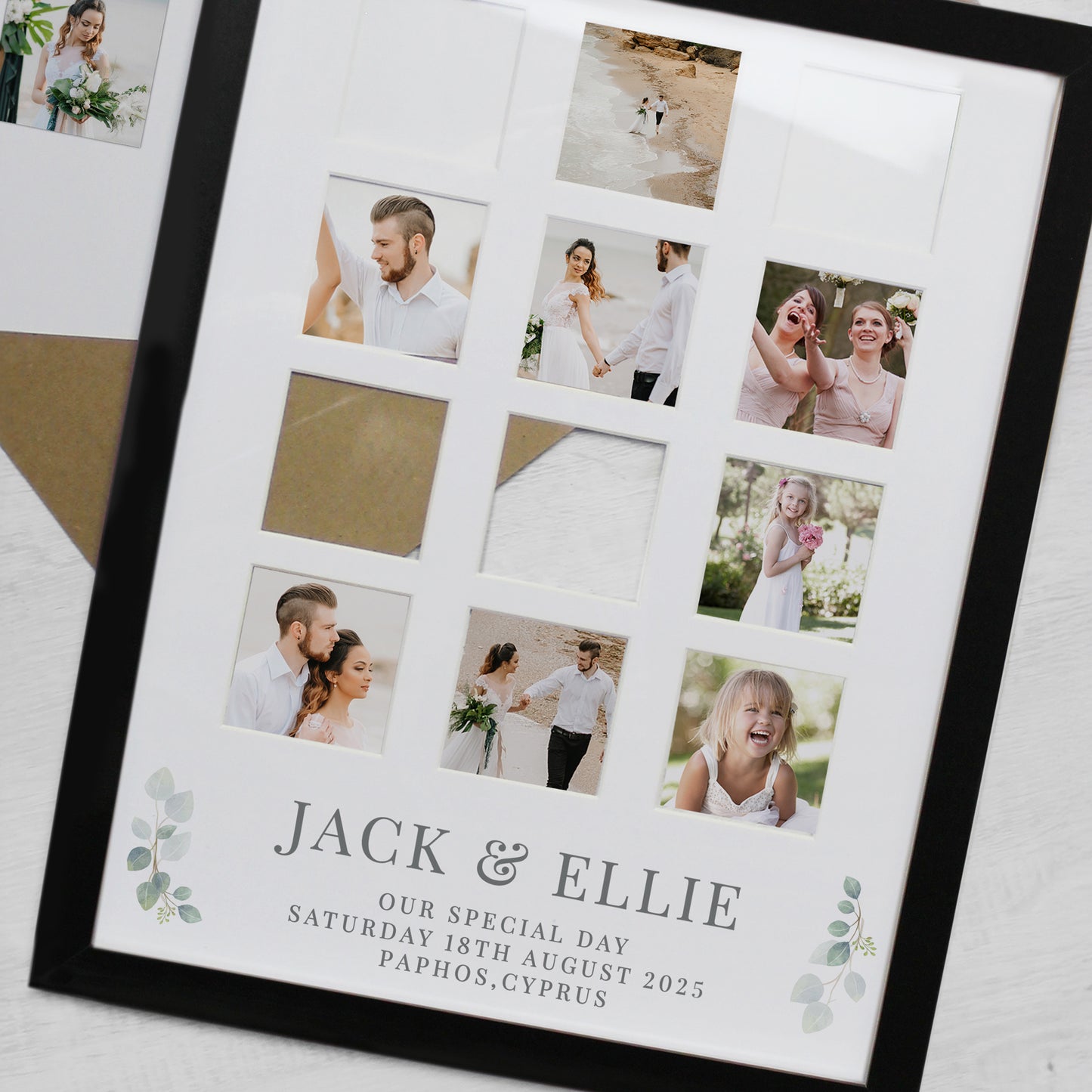 Personalised Wedding Multi Photo Frame - White or Black Frame