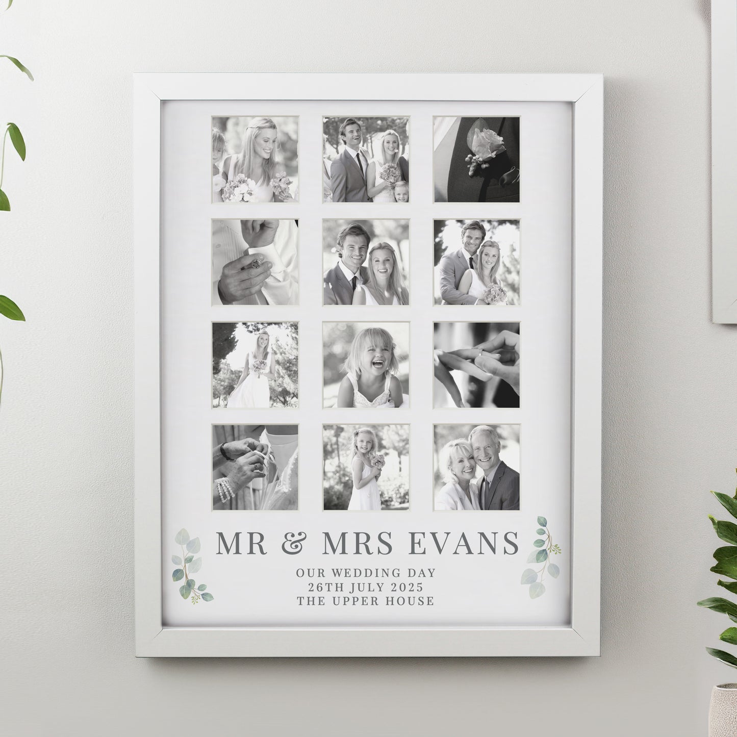 Personalised Wedding Multi Photo Frame - White or Black Frame