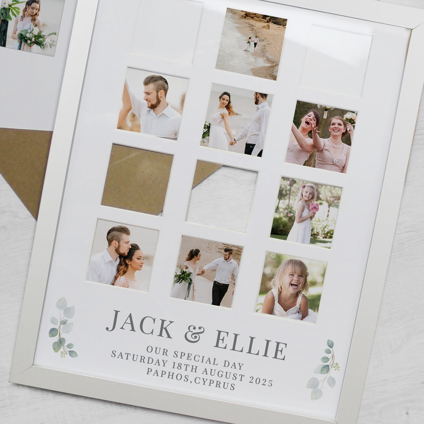 Personalised Wedding Multi Photo Frame - White or Black Frame