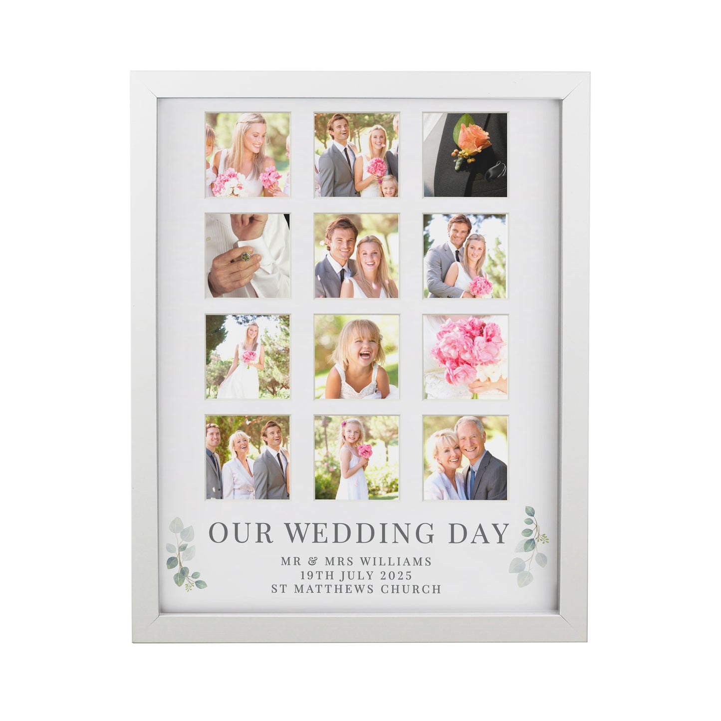 Personalised Wedding Multi Photo Frame - White or Black Frame
