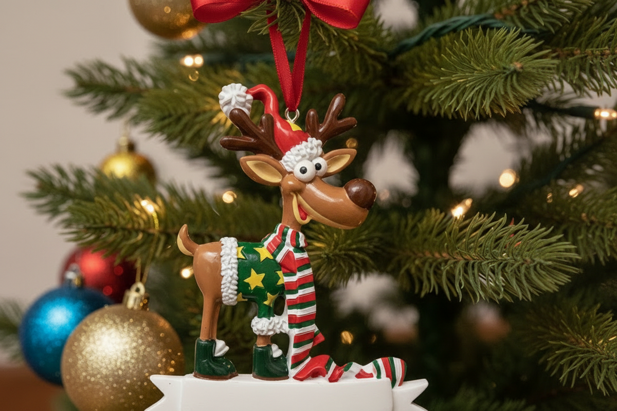 Personalise Your Own Goofy Reindeer with Scarf Hanging Christmas Decoration