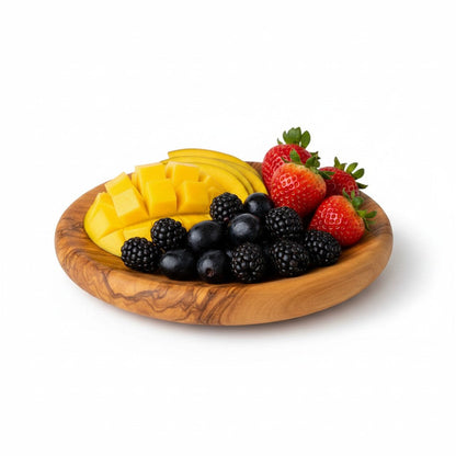 Olive Wood Set of 3 Round Wooden Plates with Round Edge