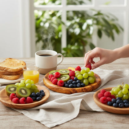 Olive Wood Set of 3 Round Wooden Plates with Round Edge