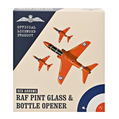 RAF Etched Pint Glass & Bottle Opener Set - Red Arrows