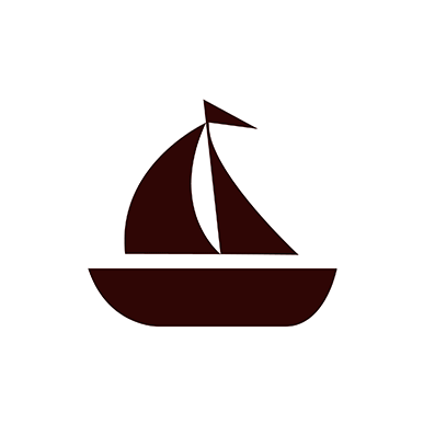 Sailboat logo icon in dark maroon on white background
