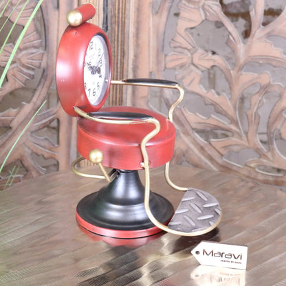 Retro Barber Clock Red Hairdressing Chair