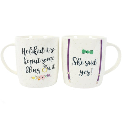 She Said Yes Mugs Couples Engagement Mugs Set