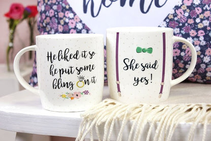 She Said Yes Mugs Couples Engagement Mugs Set