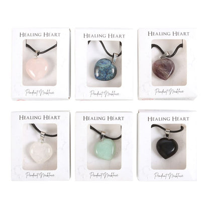 Set of 24 Healing Heart Crystal Necklaces in Display