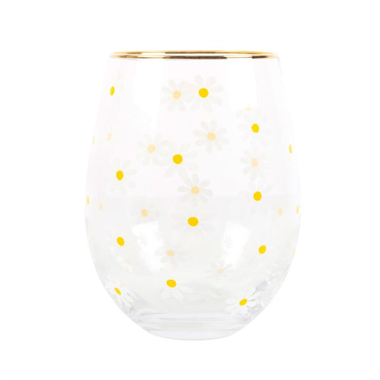 All Over Daisy Print Stemless Wine Glass
