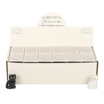 Set of 24 White & Black Lucky Cat Charms in a Box