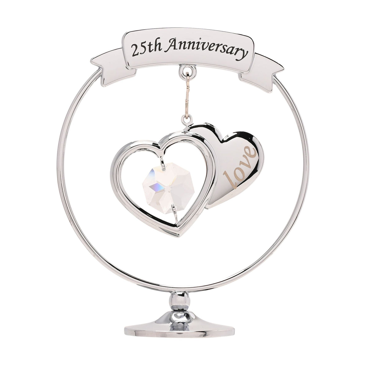 Crystocraft Chrome Circle Ring - 2 Hearts - 25th Anniversary