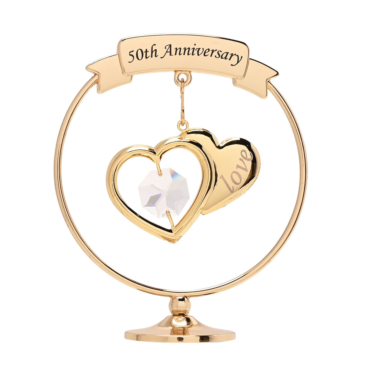 Crystocraft Gold Plated Circle - 2 Hearts - 50th Anniversary