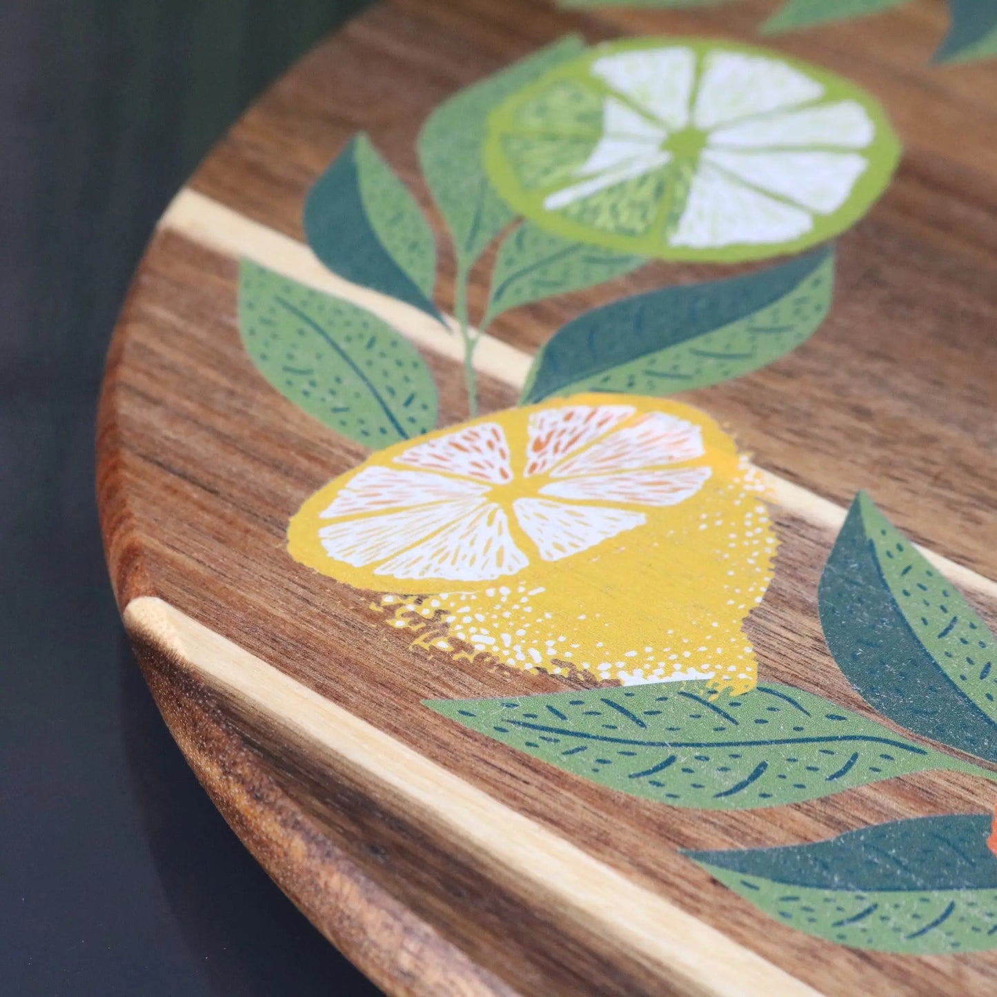 Saitras 35cm Wooden Lazy Susan Citrus Design