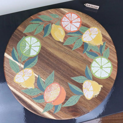 Saitras 35cm Wooden Lazy Susan Citrus Design
