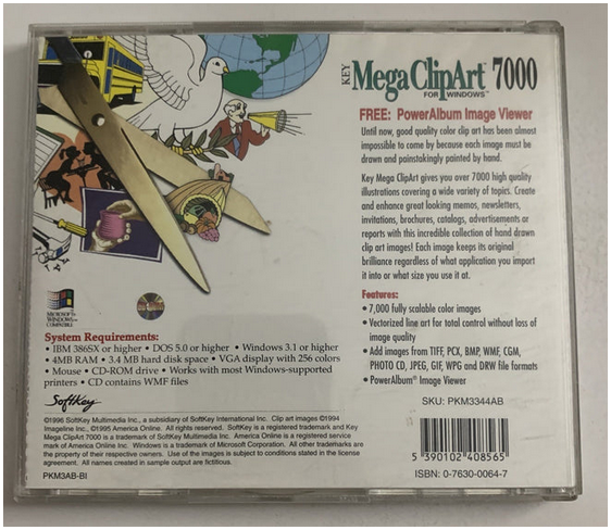 1996 Softkey CD-ROM of Key Mega ClipArt 7000 for Windows