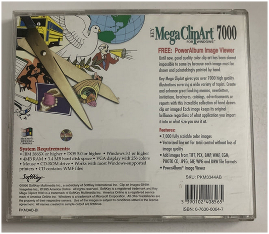 1996 Softkey CD-ROM of Key Mega ClipArt 7000 for Windows